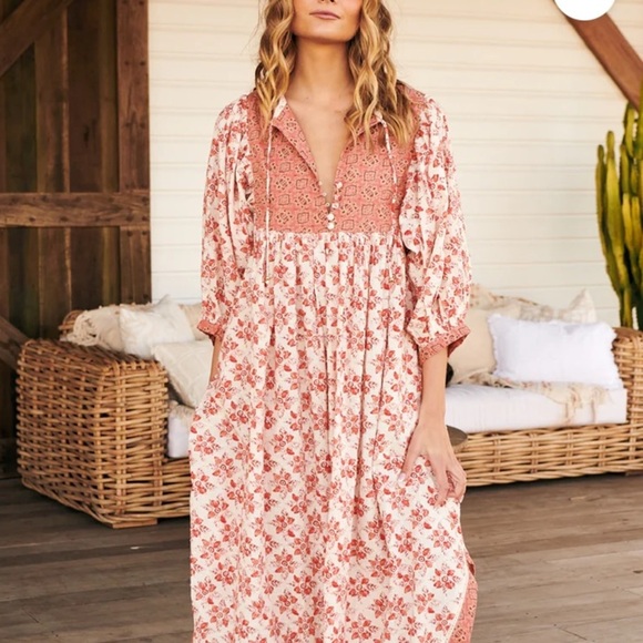 Free People Hazy Maisy Floral Cottage Core Bohemian Prairie Maxi Dress Small - Picture 5 of 14